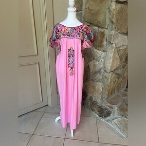 Pink embroidered dress made in Mexico. No Brand tag. Size large.